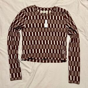 NWT Madewell Fine Rib Long Sleeve Supercrop T-Shirt - SMALL - Coffee Brown